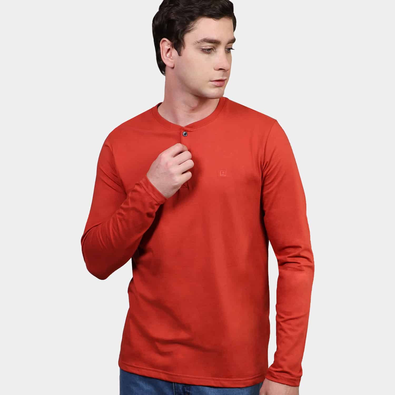 Polo Manga Larga Henley para Hombre