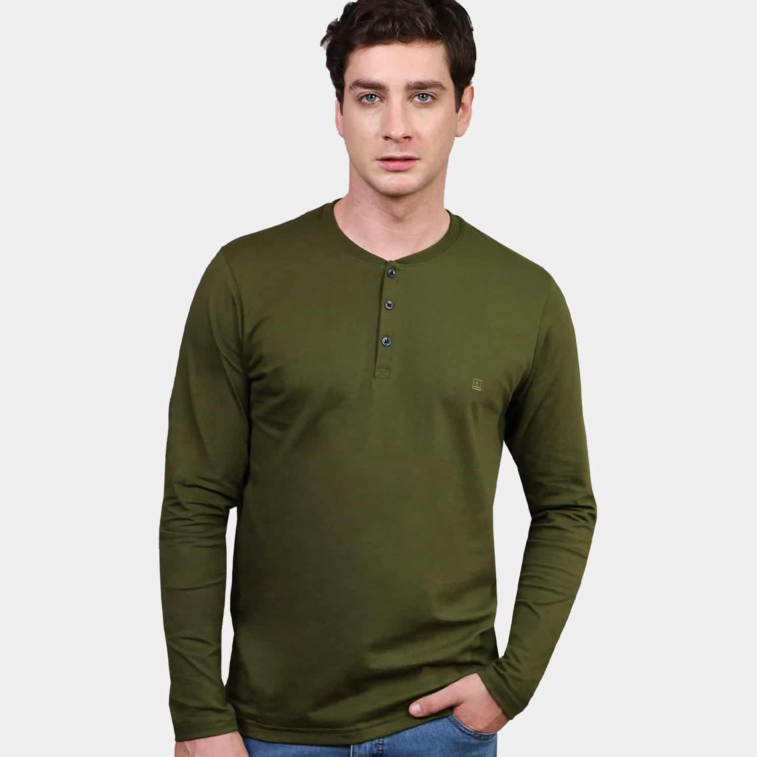 Polo Manga Larga Henley para Hombre