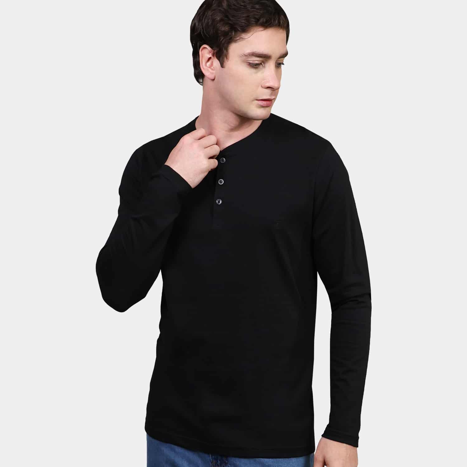 Polo Manga Larga Henley para Hombre