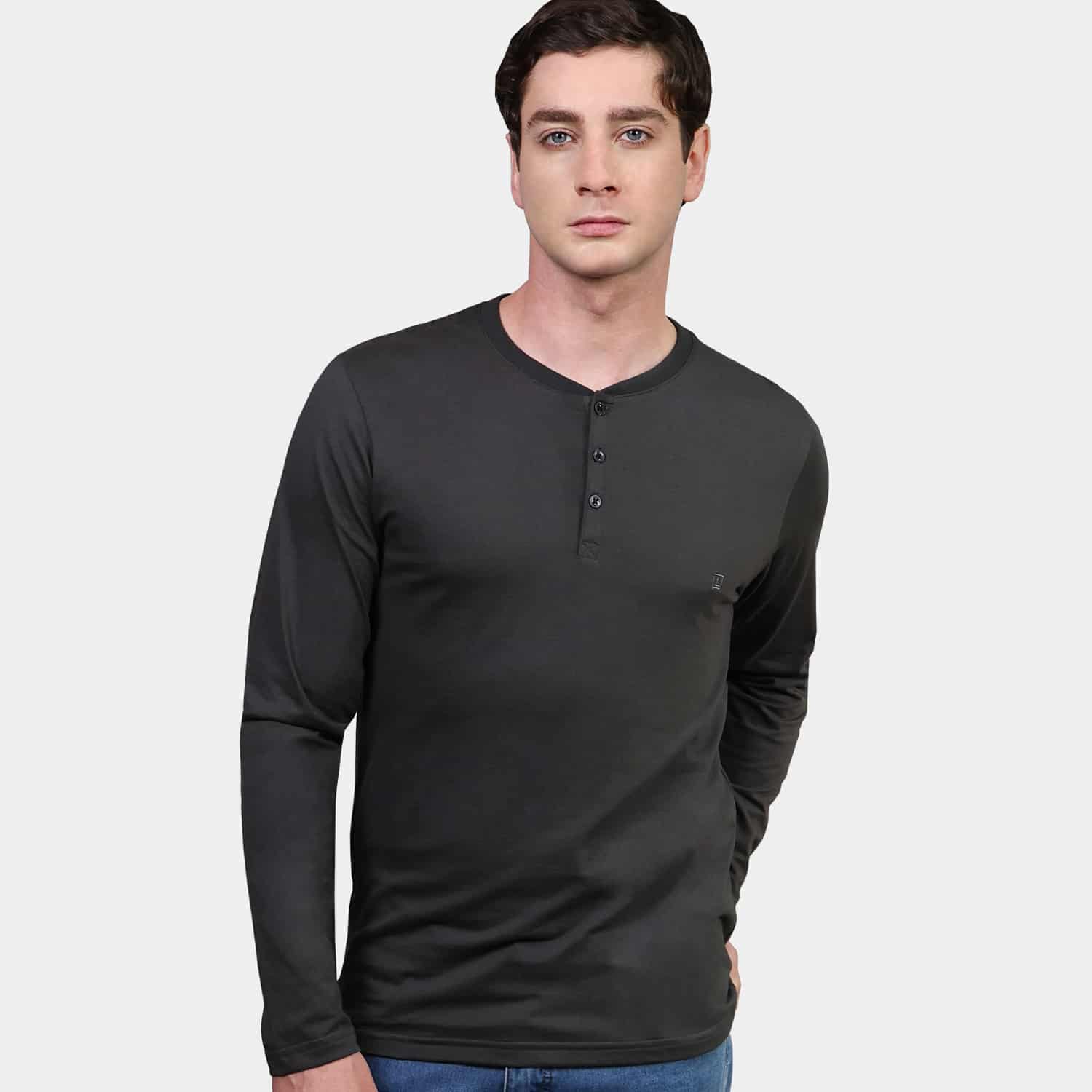 Polo Manga Larga Henley para Hombre