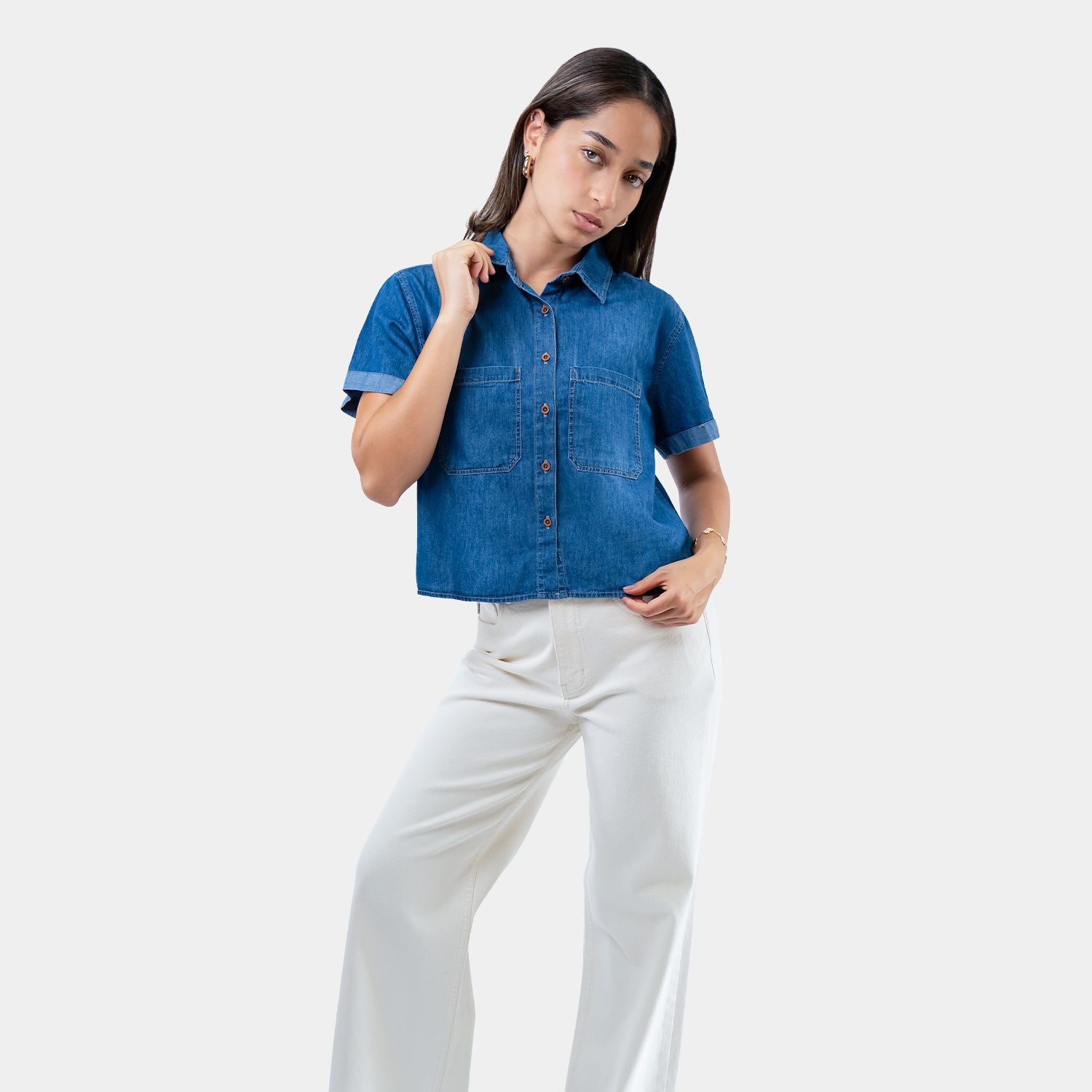 Blusa para Dama Crop Denim