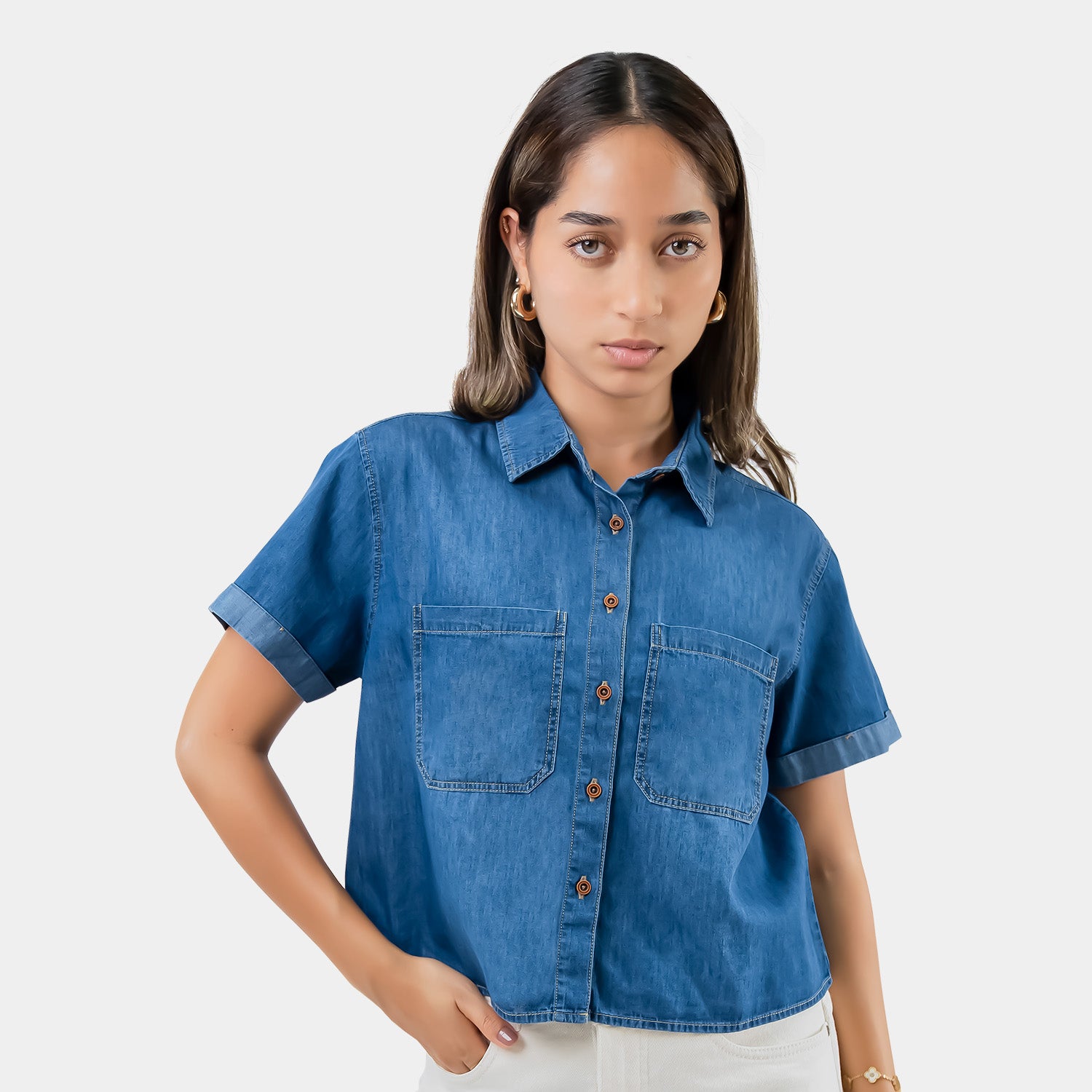 Blusa para Dama Crop Denim