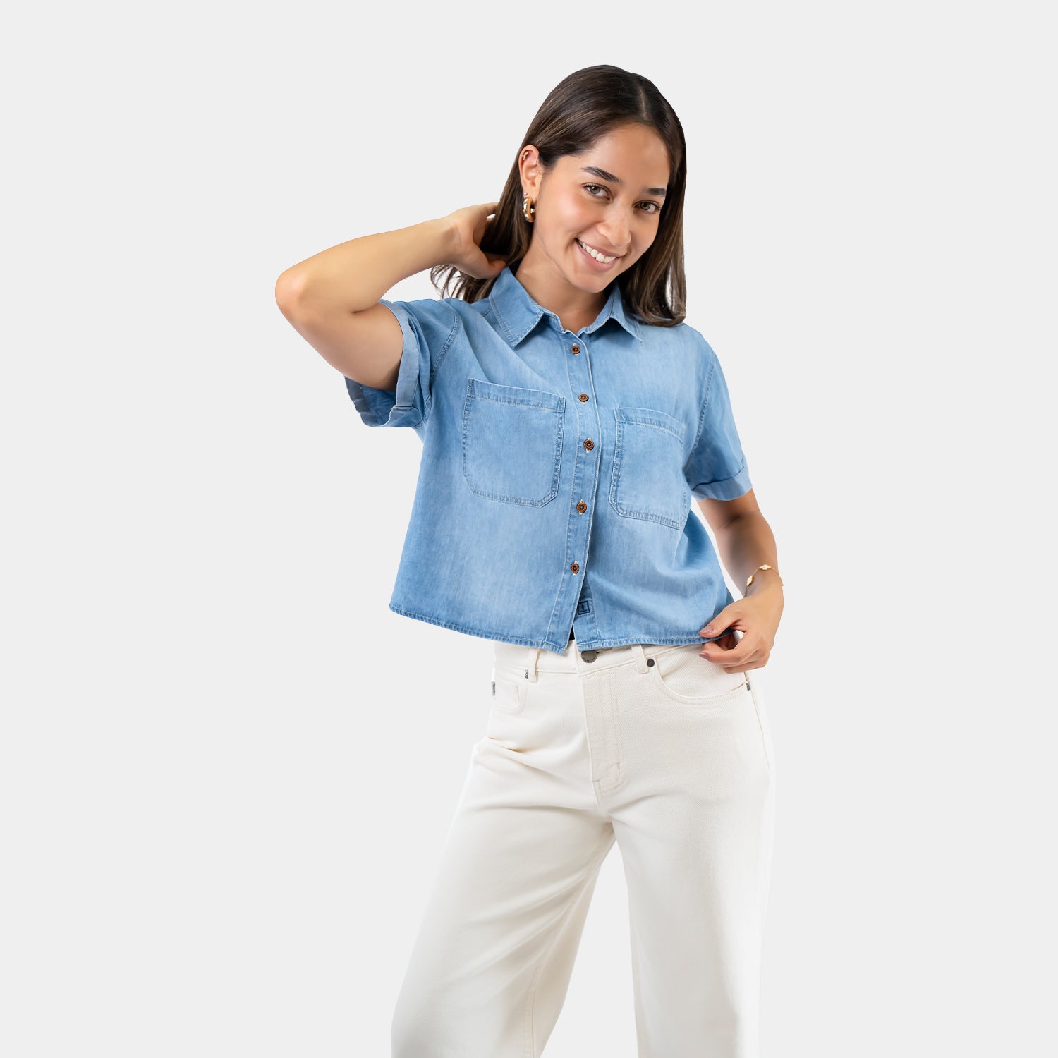 Blusa para Dama Crop Denim