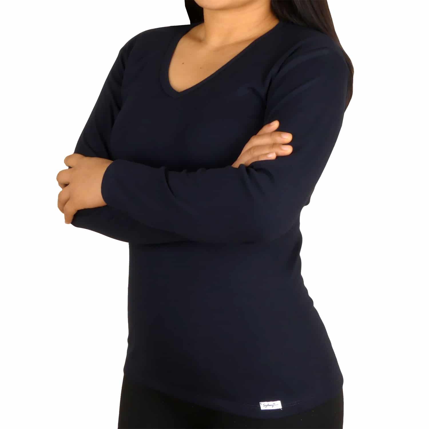Polo Cuello V Manga Larga Mujer
