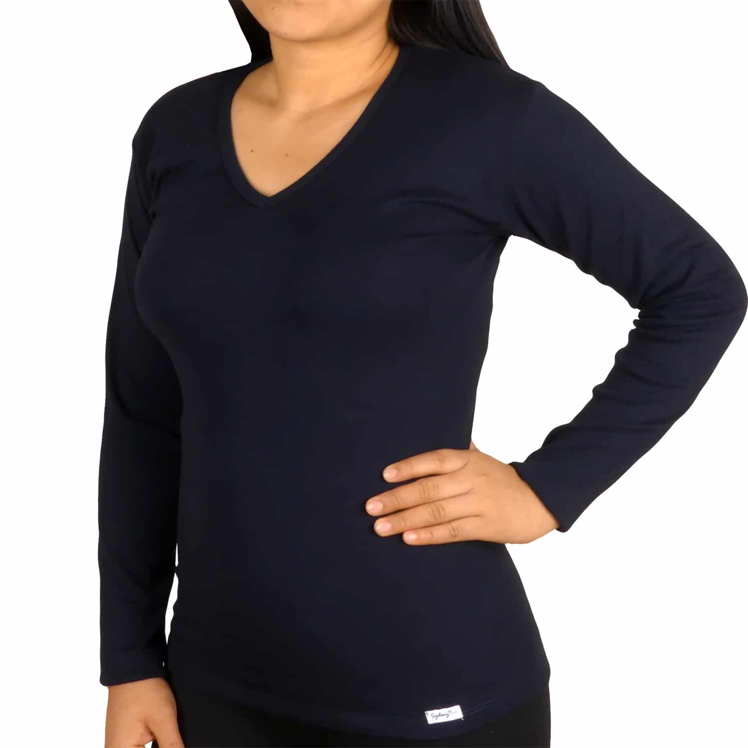 Polo Cuello V Manga Larga Mujer