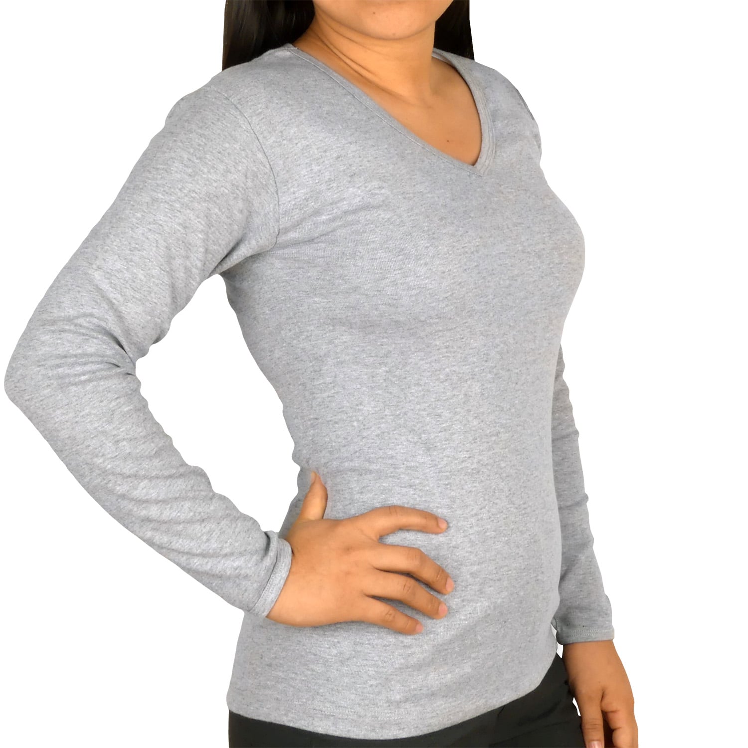 Polo Cuello V Manga Larga Mujer