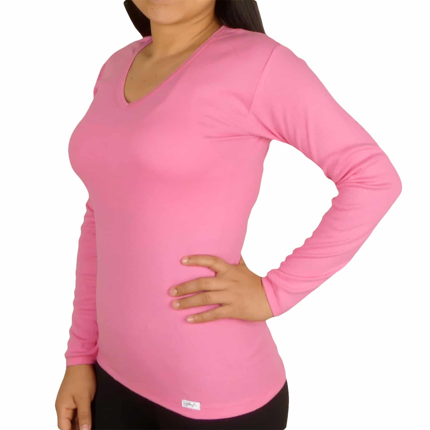 Polo Cuello V Manga Larga Mujer