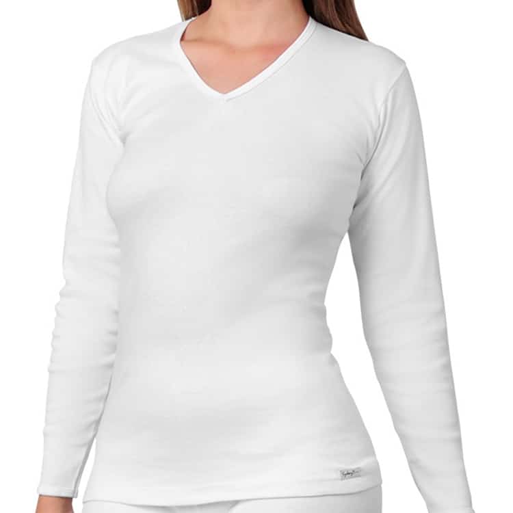Polo Cuello V Manga Larga Mujer