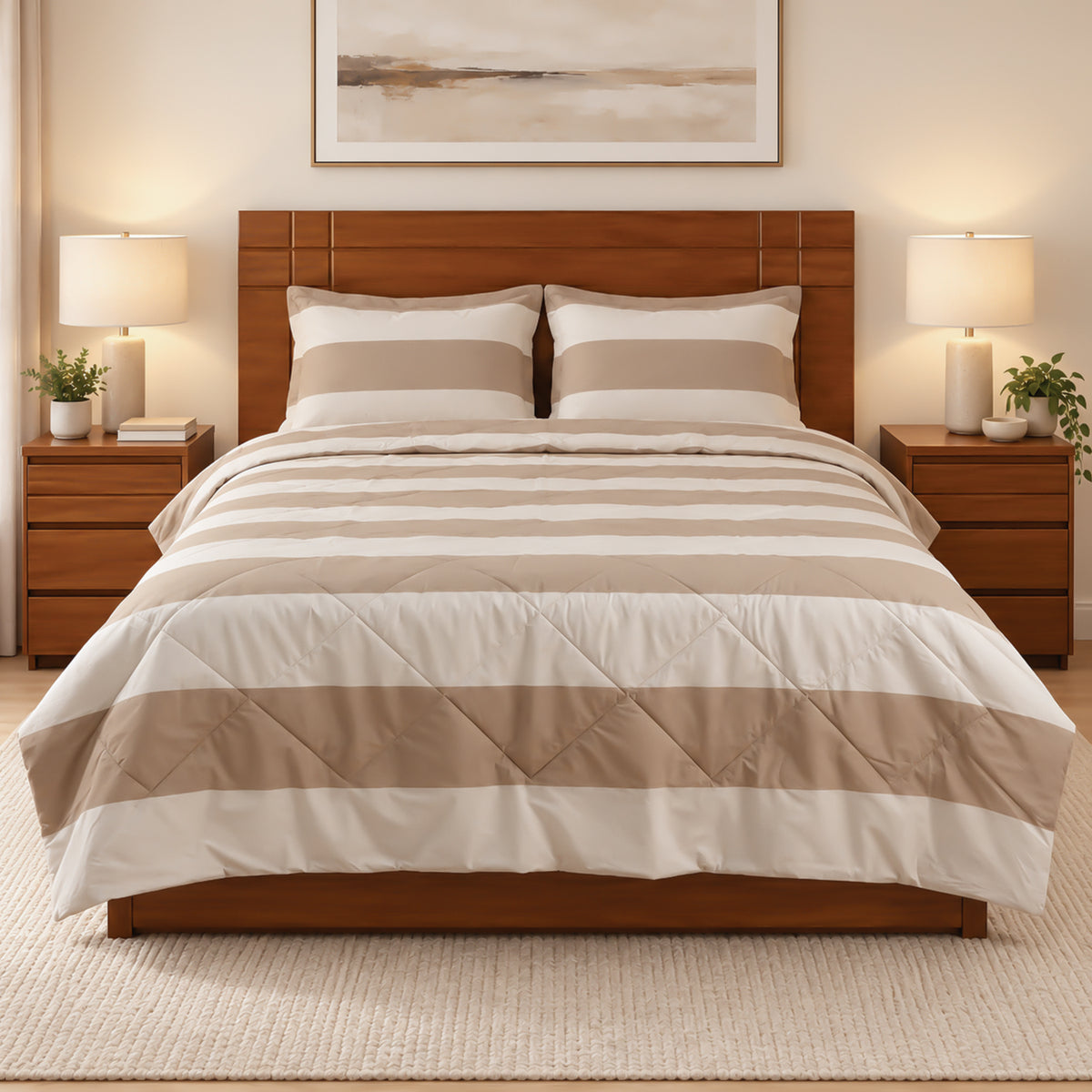Cubrecama Hipoalergénico Doble Rayas Beige