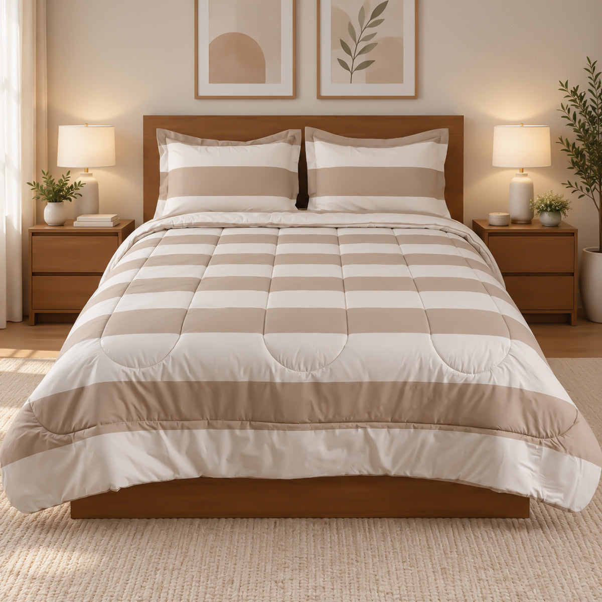 Edredón Hipoalergénico Doble Rayas Beige